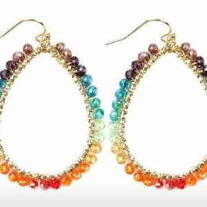 Wire Teardrop Glass Beads Earrings - Multi